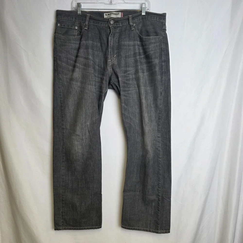Levis 514 Jeans Mens 38x32 Faded Black Gray Wash Slim Straight Mid Rise Baggy